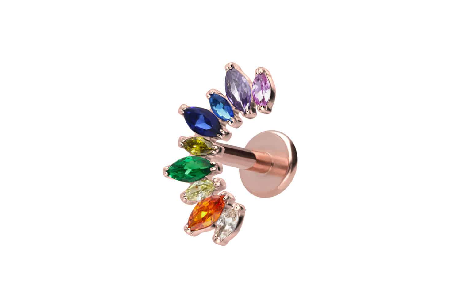 Titan Labret Piercing mit Innengewinde BUNTER KRISTALLBOGEN